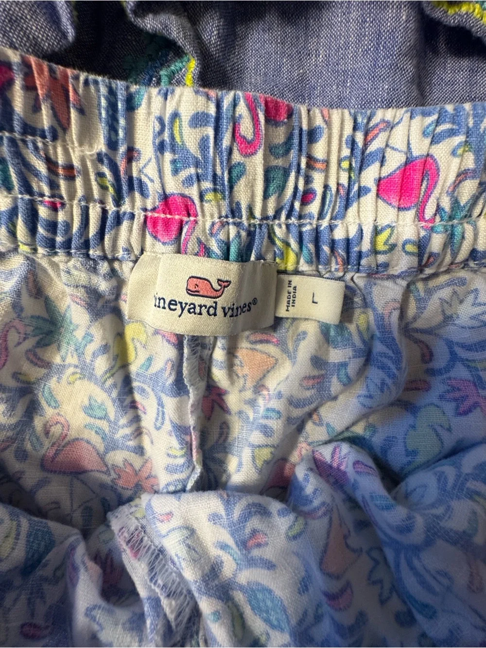 Vineyard Vines Blue Chambray & Floral 100% Linen Lounge Shorts Set